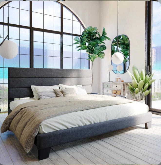 Elison Platform Bed with Fabric Upholstered Headboard and Wooden Slats(incomplete Headboard only )