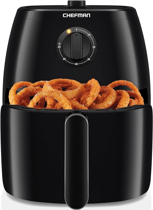 Chefman TurboFry 8-Quart Air Fryer, Integrated 60-Minute Timer for Healthy Cooking, Cook with 80% Less Oil, Adjustable Temperature Control, Nonstick Dishwasher-Safe Basket and Tray, Black