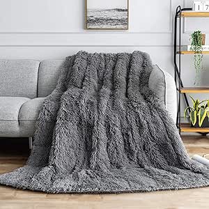 Uttermara Shaggy Faux Fur Weighted Blanket Queen Size, 12 lbs Long Fur Sherpa Soft Fluffy Bed Blanket for Adults, Ultra Cozy Warm Sherpa Throw Full/Queen Size Sofa Bed Blanket, 48 x 72inches, Grey