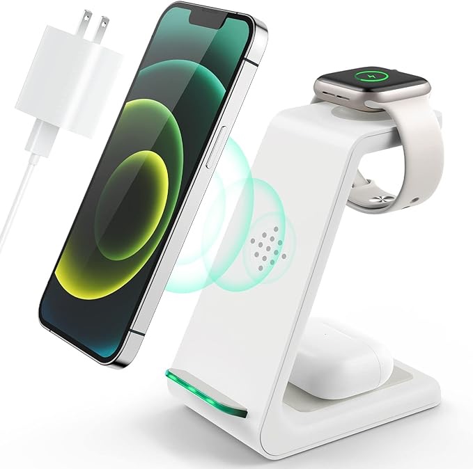 3 in 1 Charging Station for iPhone, Wireless Charger for iPhone 14 13 12 11 X Pro Max & Apple Watch - Charging Stand Dock for AirPods