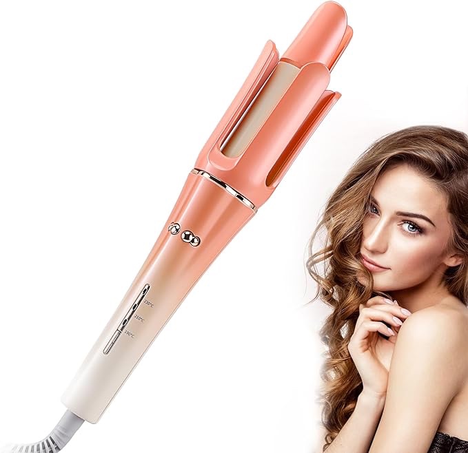 Automatic Curling Iron,Automatic Hair Curler Rotating,Easy-to-use Travel Automatic Curling Iron,Fast Heating Small Auto Curing Wand for Curls Waves,3 Adjustable Temps & Dual Voltage(1.25") Orange