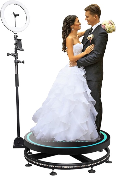(incomplete boxMWE 360 Photo Booth Machine with Software for Parties with Ring Light,Logo Customization,1-2 People Stand on APP Remote Control Automatic Slow Motion 360 Spin Camera Booth (22'')