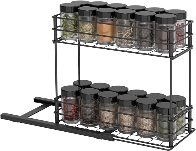 Spice Rack Organizer for Cabinet Rustproof & Durable Pull Out Spice Racks 2-Tier Slide Out Seasoning Kitchen Organizer (5.3''W x 9.8''D x 8.6''H)