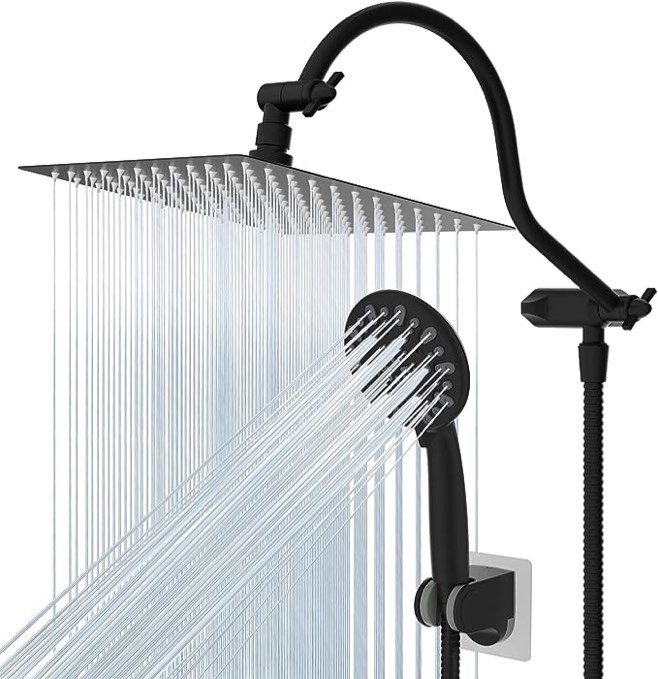 Hibbent All Metal High Pressure Rainfall 10 Inch Shower Head/Handheld Showerhead Combo/ 12 Inch Adjustable Curved Shower Extension Arm, 7-Spray, 71-inch Hose, Adhesive Showerhead Holder, Matte Black Visit the Hibbent Store 4.6 4.6 out of 5 stars    2,301 ratings Amazon's Choice 