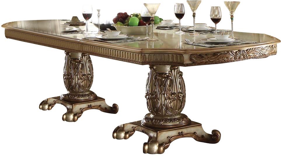 **INCOMPLETE** Acme Vendome Double Pedestal Dining Table in Gold Patina 63000
