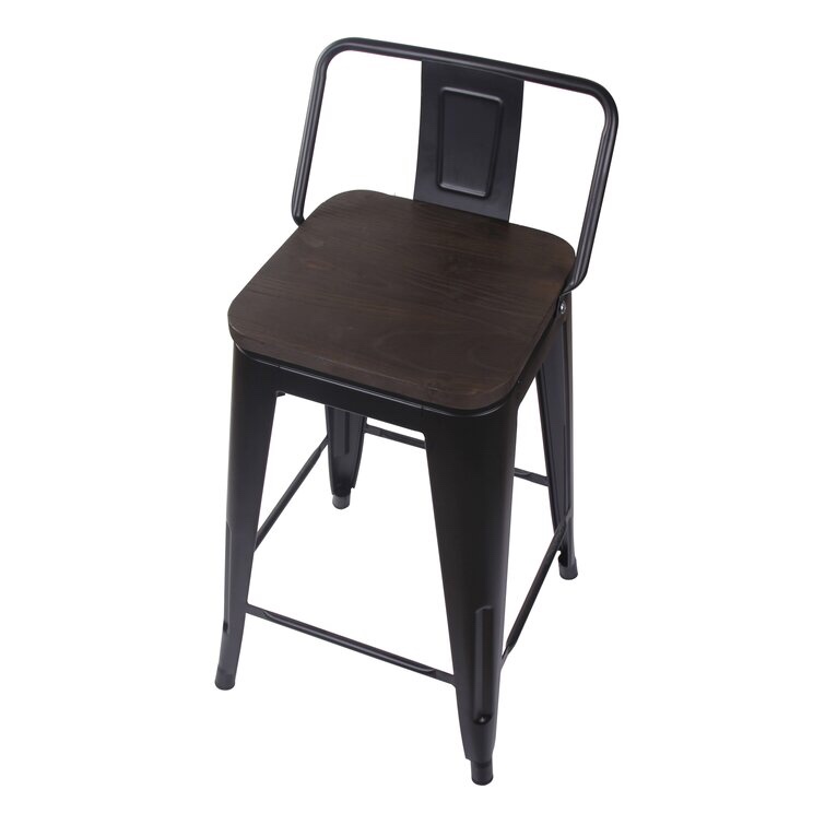 Alric 24" Wood Seat Metal Bar Stools