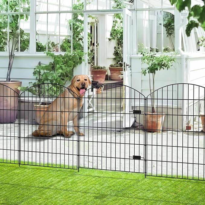 Metal Garden Gate and Fences Outdoor ECG1191, 1 Gate + 4 Fence Panels,43.2in Tall and Total Length 14.75ft, Heavy Duty Fencing for The Yard Privacy Temporary Animal Barrier for Dog, Black