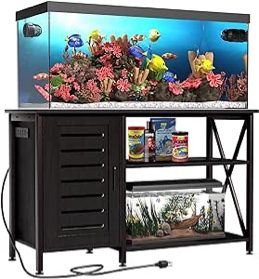 Herture 55-75 Gallon Fish Tank Stand, Aquarium Stand with Power Outlets and Cabinet for Fish Tank Accessories Storage, Heavy Duty Metal Frame, 52" L*19.68" W Tabletop, 1200LBS Capacity, Black PG05YGB 55-75 Gallon with Power Outlets Black
