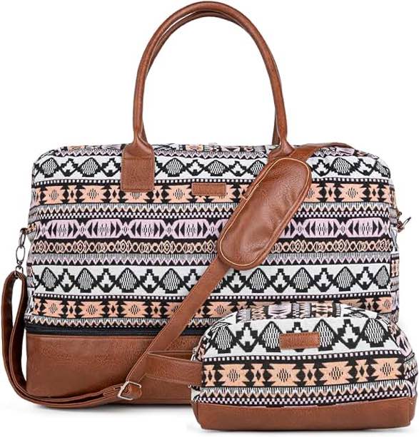 MyMealivos Canvas Weekender Bag, Overnight Travel Carry On Duffel Tote with Shoe Pouch Multi