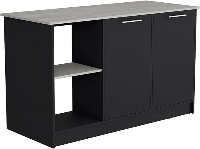Juniper 59-inch Wide Kitchen Island with 2 Open Shelves and 2 Cabinets (Incomplete, box 1/2 only)