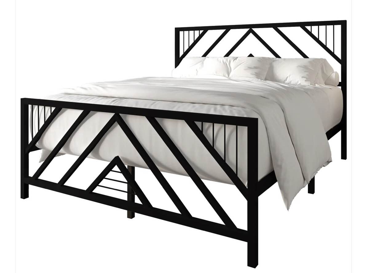 Classic Geometric Slat Metal Platform Bed