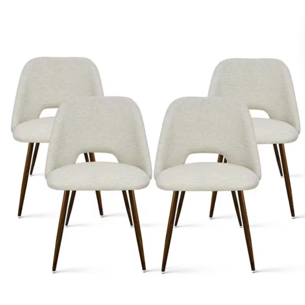 Upholstered Modern Cutout Back Dining Chair with Walnut Leg (Set of 4)