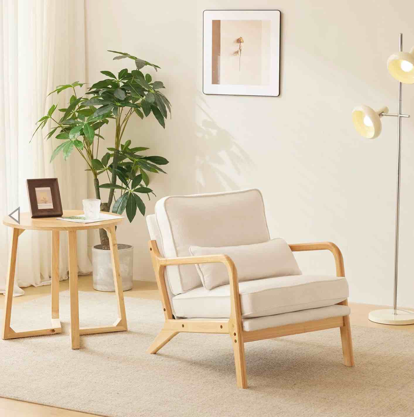 VINGLI Modern Accent Chair with Rubber Wood Frame and Lumbar Pillow