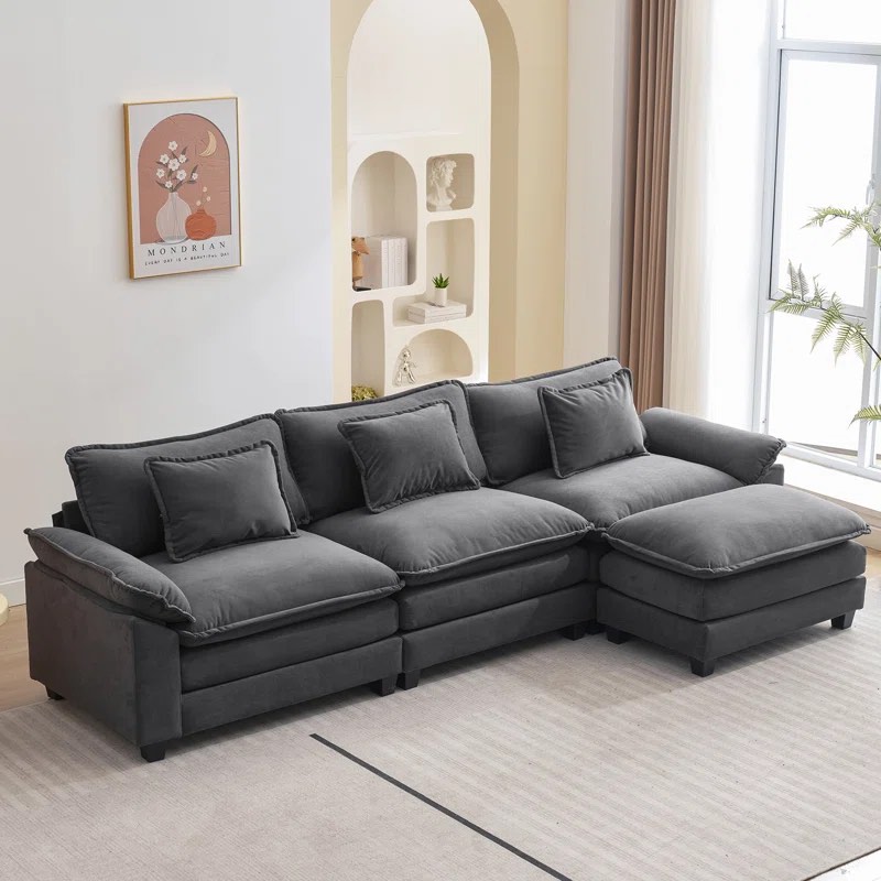 120" Sectional Sofa Comfy Cloud Couch for Living Room Modern Sofa Sleeper Deep Couches with Ottoman (Incomplete, Only 2 Boxes)  ( Missing Box 2 )
