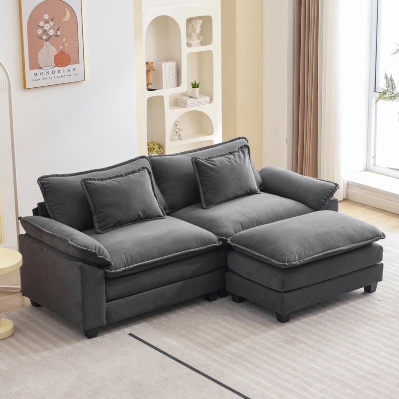 Arale 86'' Wide Comfy Cloud Couch Sectional Loveseat Sofa with Ottoman