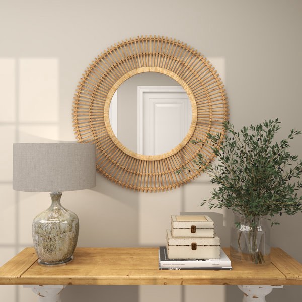 Bamboo Wood Handmade Wrapped Starburst Room Wall Mirror