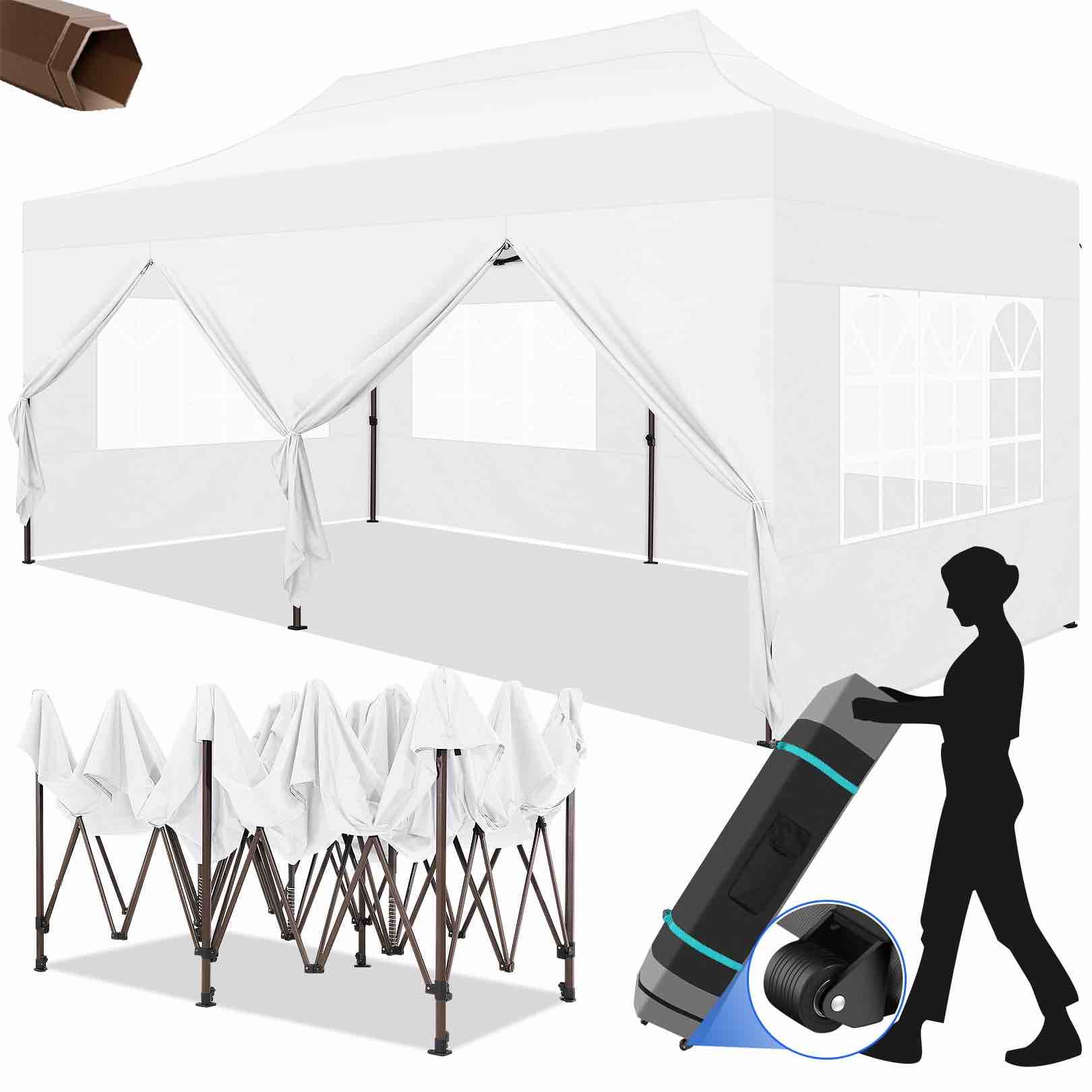 SANOPY 10'x20' Party Canopy Heavy Duty Thicken EZ Pop-up Canopy Party Tent Outdoor Portable Canopy Ideal for Weddings, Commercial Waterproof and UV 50+ Gazebo with Roller Bag?Upgraded Hexagonal Tube)