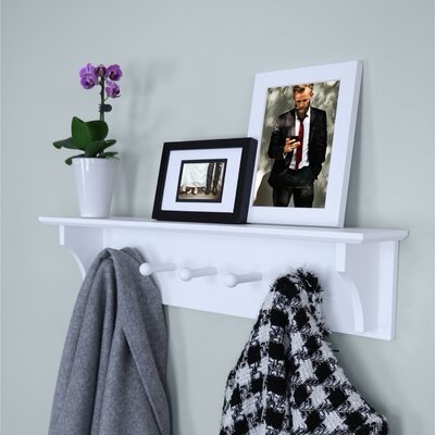 24'' Wide 5 - Hook Wall Mounted Coat Rack with Shelf