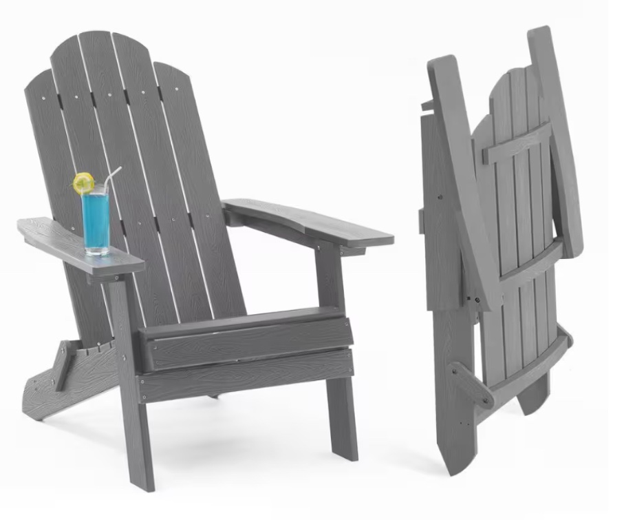 Grey Plastic Outdoor Patio Folding Adirondack Chair ( 1 chair )