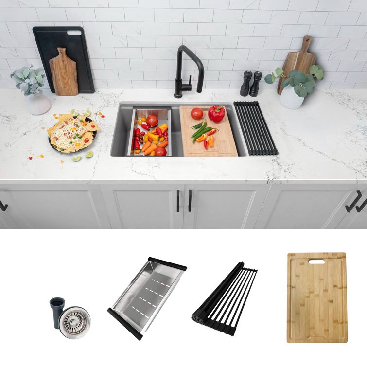 STYLISH Kinbrook Dual Mount 28" Workstation Single-Bowl Composite Granite Kitchen Sink