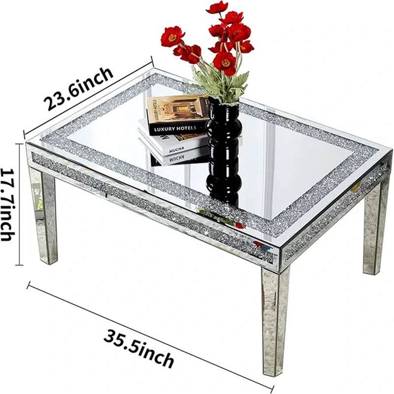 Amla 18"H Diamonds Modern Glass Coffee Table Mirrored Top