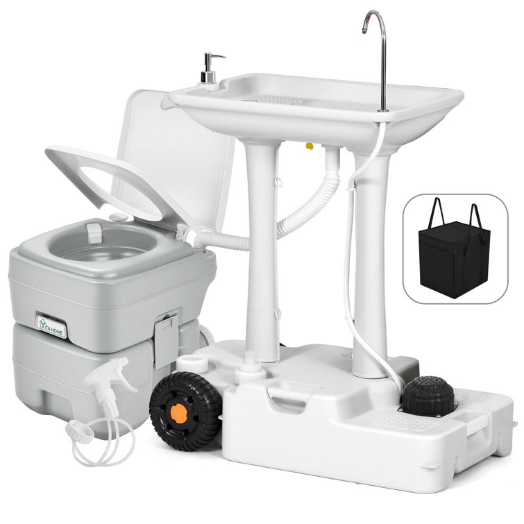 28.35" L x 16.53" W Portable Handwash Station with 5.3 Gallons Portable Toilet and Carry Bag ( incomplete ) 