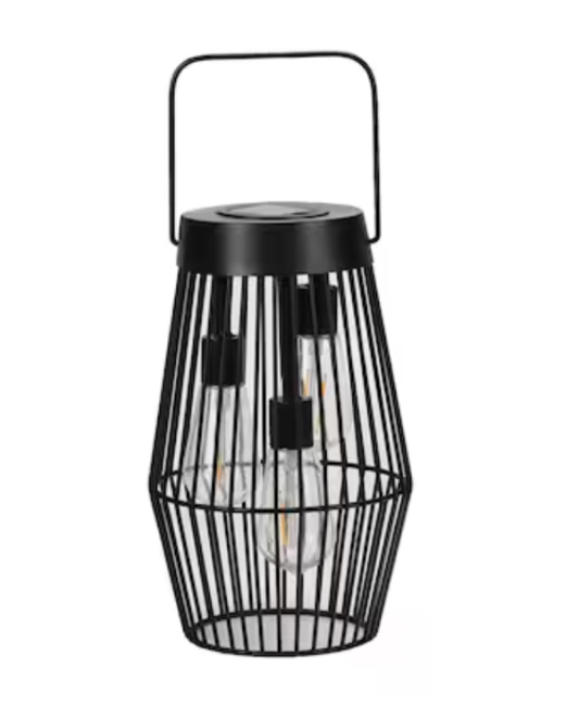 Style Selections 6.5-in x 10.5-in Black Metal Solar Outdoor Decorative Lantern