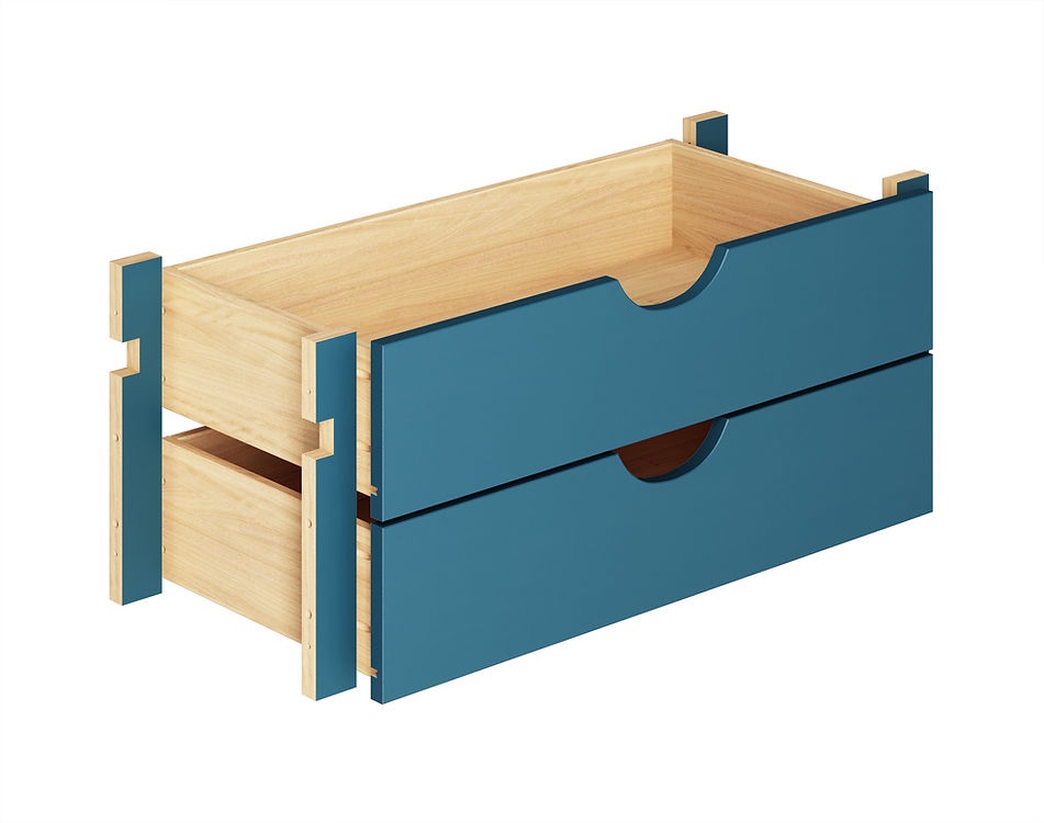 9308 - 100% Solid Wood Modular 2-Drawer Storage Kit, Teal Blue