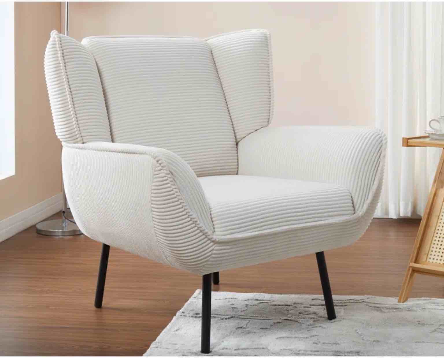 Corduroy Upholstered Living Room Chair with High Wingback, Reading Armchair for Bedroom