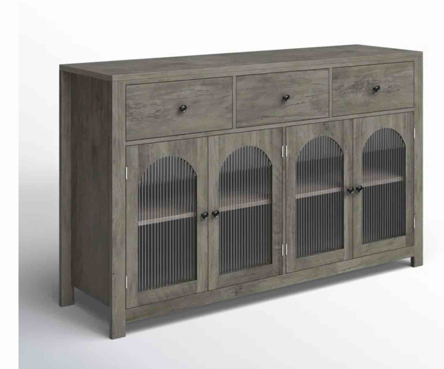 Bonnetta 55.1"W 3 Drawer Buffet, Modern Sideboard with Glass Doors