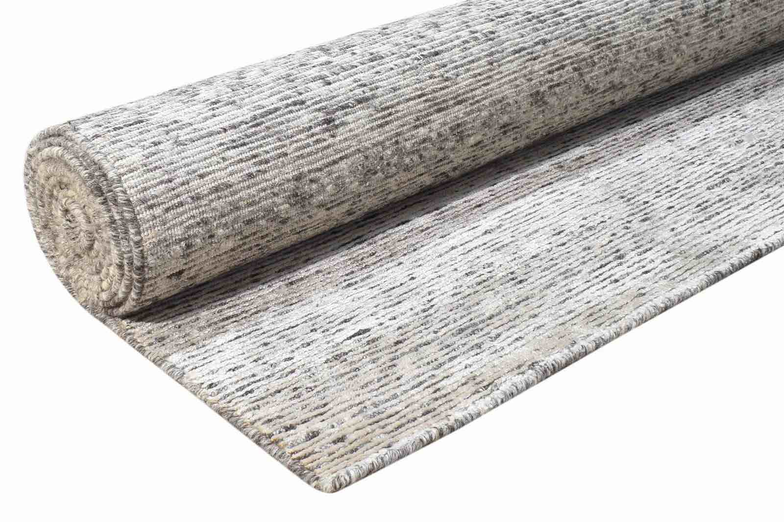 Hand Knotted Grey Wool / Silk Rug Modern Scandinavian Solid Large Carpet ( size unknown) 
