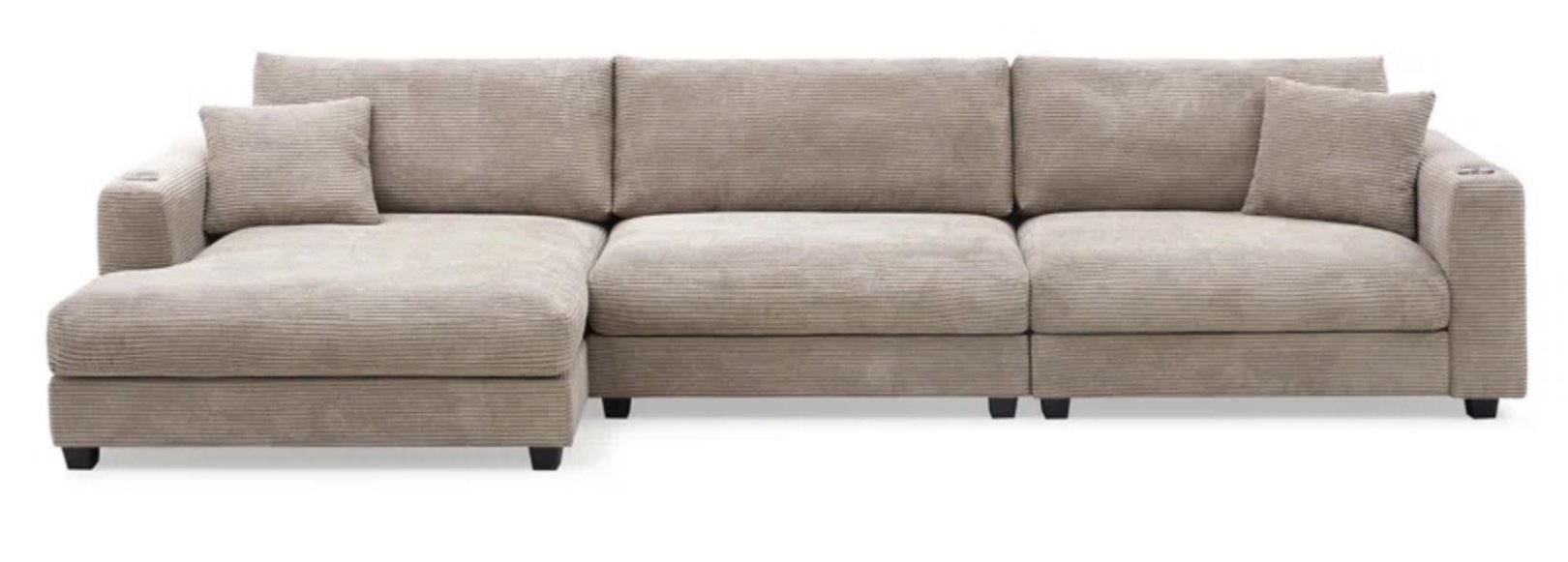 Forkey Oversized Corduroy Sectional Sofa,L Shaped Cloud Couch with USB Charging Port,Cup Holder
