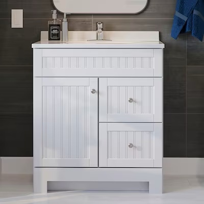 Style Selections Ellenbee 30-in White Single Sink Bathroom Vanity with gray Cultured Marble Top (missing hardware)
