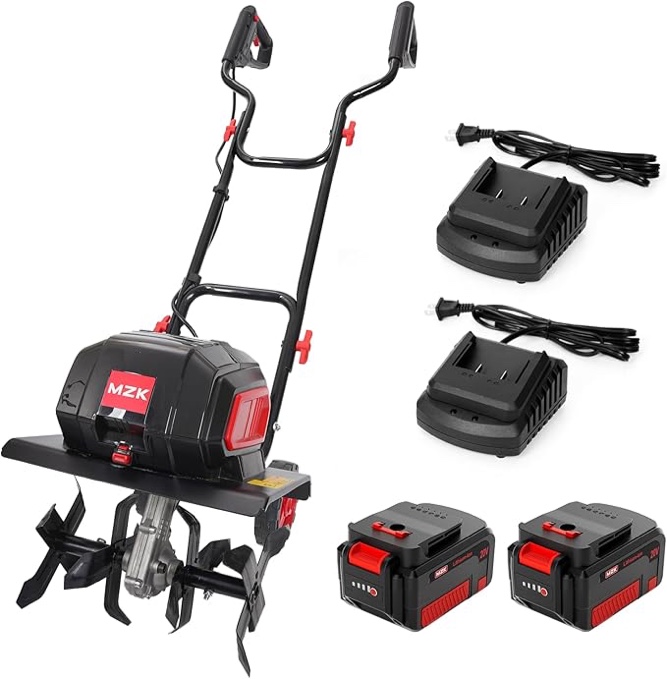 MZK 40V 12-inch Cordless Garden Tiller, Battery Powered Garden Cultivator, 2 * 4.0Ah Battery and Fast Charger Included (incomplete 1 battery only)
