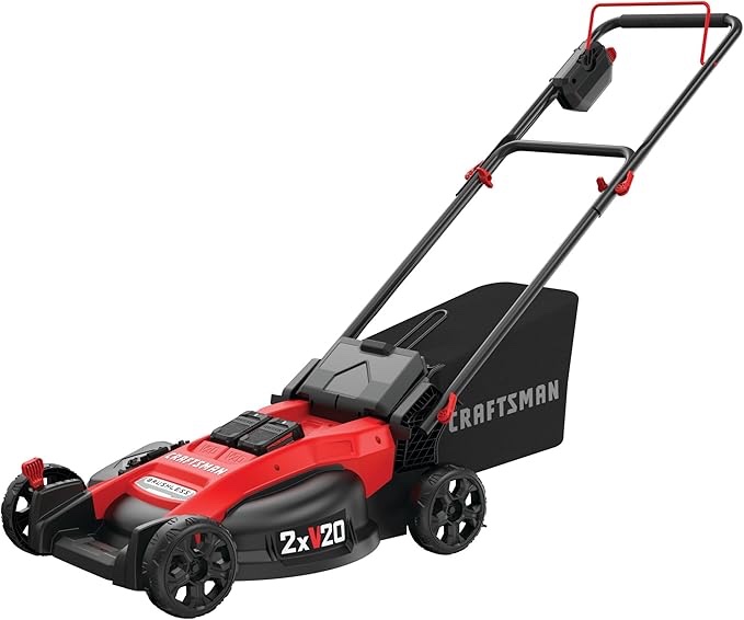 CRAFTSMAN V20 Lawn Mower, Push Mower, Lightweight and Portable, Grass Bag, Battery and Charger Included (CMCMW220P2) (missing clippings bag)
