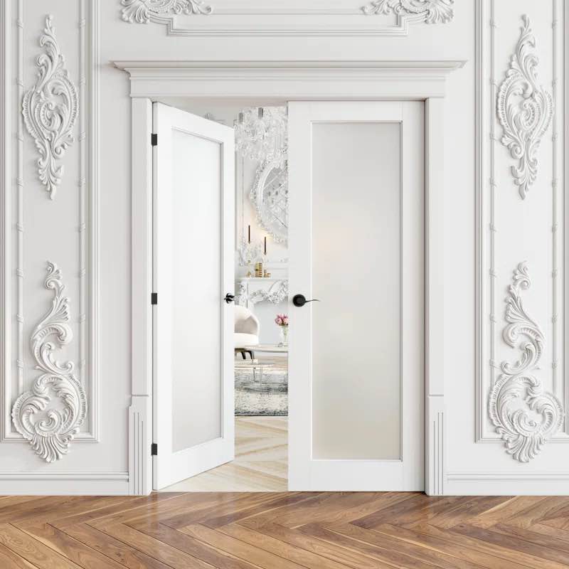 1-Lite Prehung Interior Glass French Door Frosted Double Doors With Installation Hardware Kit /Handles(incomplete one door only)