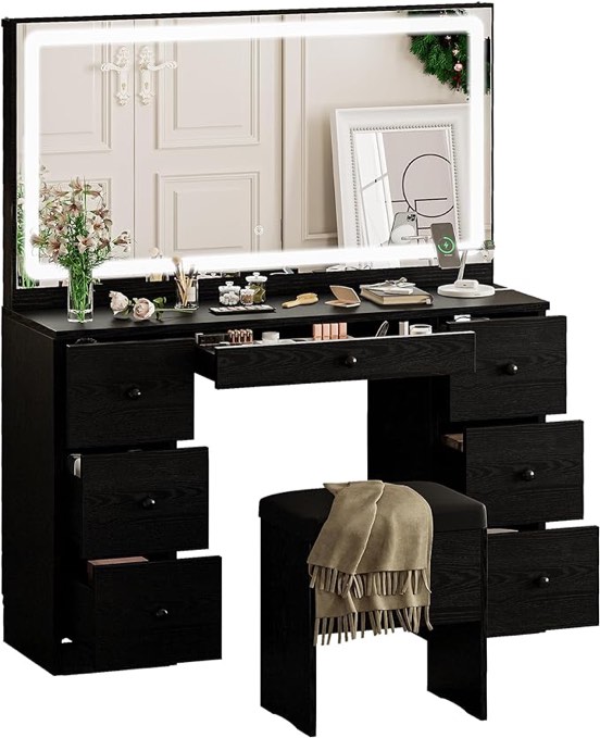 Makeup Vanity Desk with LED Lighted Mirror & Power Outlet & 7 Drawers(incomplete box 1/2)