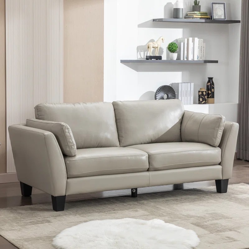 Ahyuini 81'' Top Genuine Leather Square Arms Sofa with Solid Wood Frame