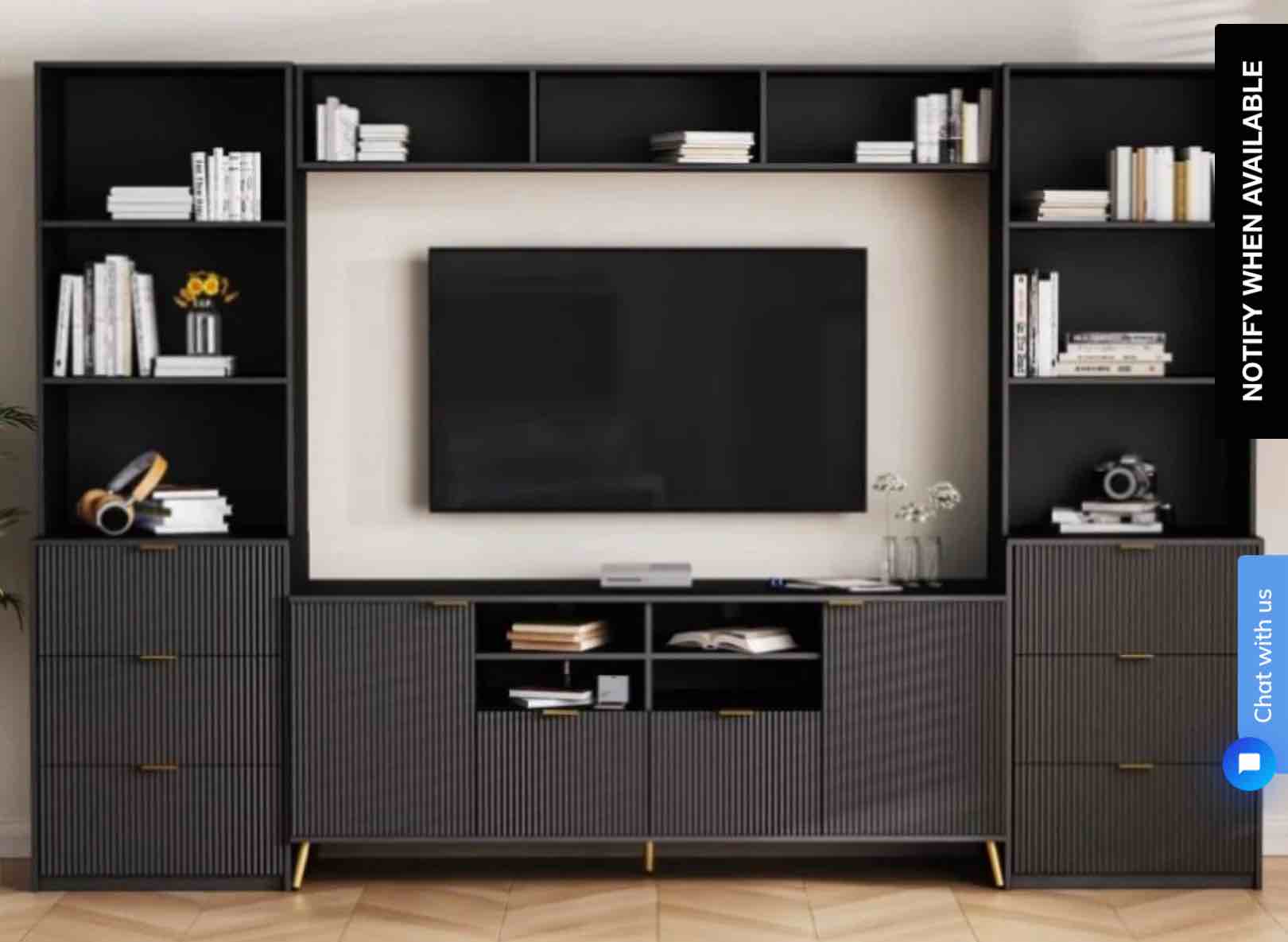 ZNTS 4-Piece Entertainment Wall Unit with 13 shelves,8 Drawers and 2 Cabinets, Multifunctional TV Stand (incomplete)
