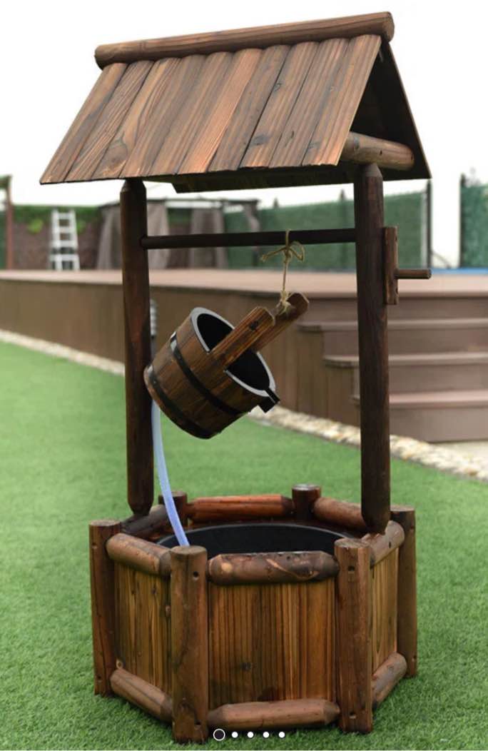 Loon Peak Garden Rustic Wishing Well Water Fountain Wooden Outdoor Electric Backyard Pump
