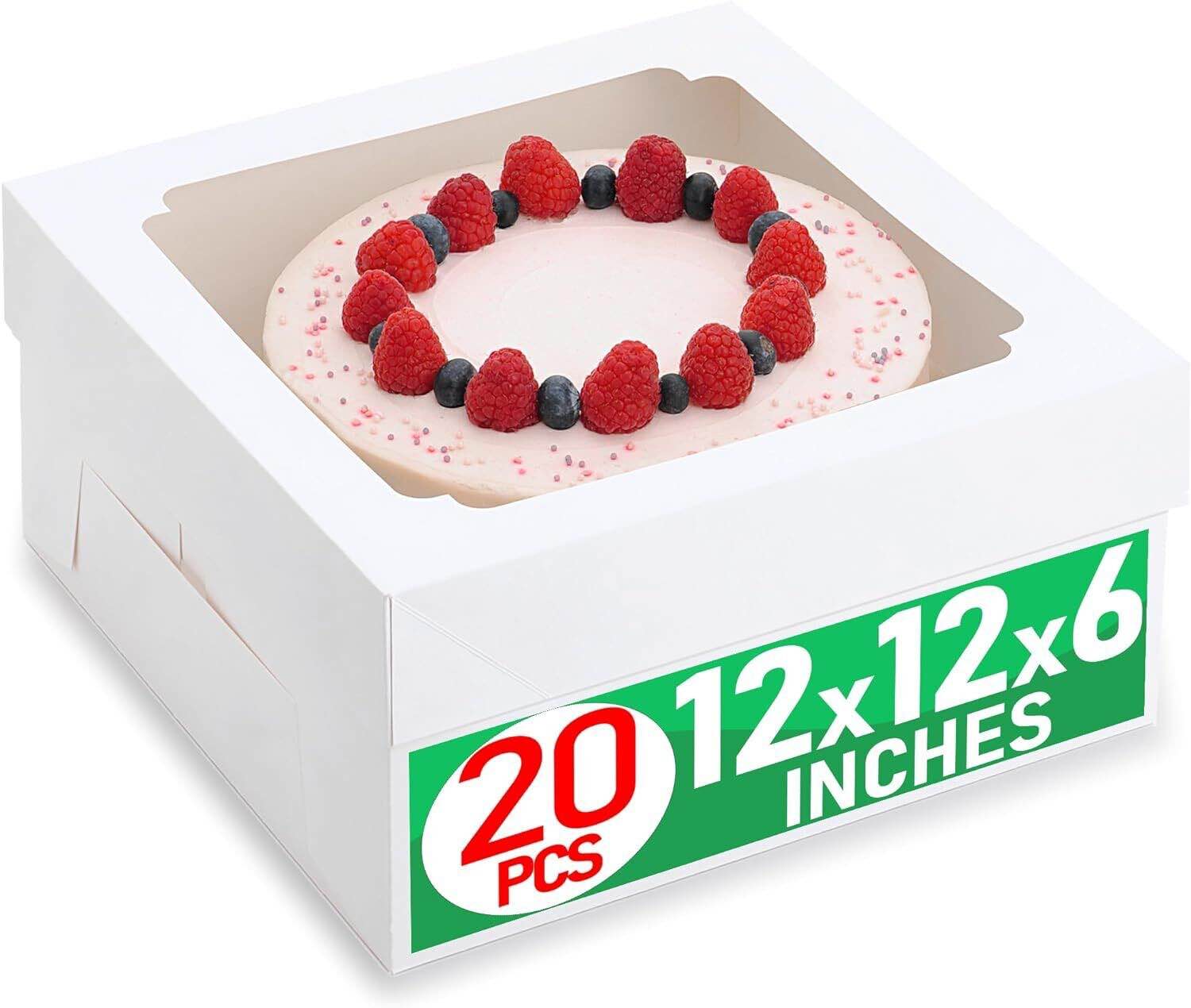 12x12x6 Bulk 20 Pcs Bakery Boxes 12 Inch with Window Clear Cake Dessert Box Square White Large Disposable Pie Boxes Package for Bake Goods Paper Pastry Packaging Donut Delivery Cheesecake Box