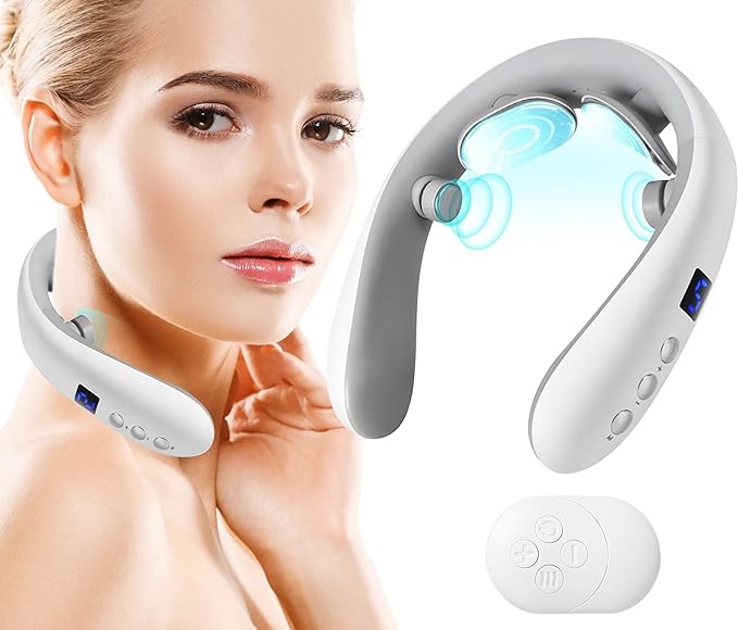 QQCherry Neck Massager for Pain Relief Deep Tissue,Electric Portable Lymphatic Drainage Massager with Heat,Portable Neck Massager Gift for Women Men