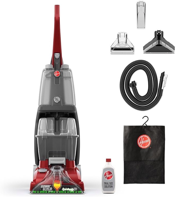 Hoover PowerScrub Deluxe Carpet Cleaner Machine, for Carpet and Upholstery, Deep Cleaning Carpet Shampooer, Carpet Deodorizer and Pet Stain Remover, FH50150NC, Red