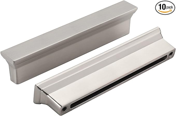 Rergy 10 Pack Brushed Nickel Cabinet handles Brushed Nickel Cabinet Pulls 3-3/4inch Kitchen Dresser Pulls Brushed Nickel Drawer Handles and Pulls for Bathroom Cabinets 3-3/4inch(96mm) Center to Center