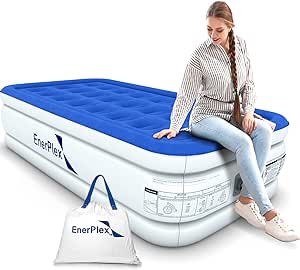 EnerPlex Twin Air Mattress for Camping, Home & Travel - 18 Inch Double Height Inflatable Bed with Built-in Dual Pump - Durable, Adjustable Blow Up Mattress - Easy to Inflate/Quick Set Up