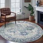 jinchan Round Rug 8ft Washable Rug Area Rug Indoor Vintage Floor Cover Print Distressed Blue Multi Chenille Carpet Circle Rug 8' Round Accent Rug Non Slip Kitchen Living Room Bedroom Dining Room