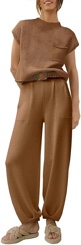 ANRABESS Women's Two Piece Outfits Sweater Sets Knit Pullover Tops and High Waisted Pants Tracksuit Lounge Sets