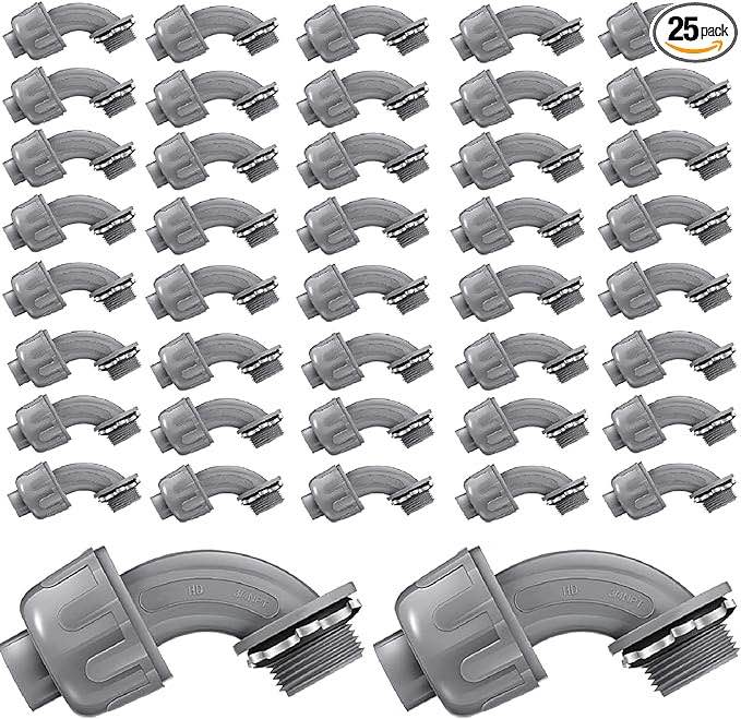 Liquid Tight Connector 3/4 Inch 90 Degree Non Metallic Flex Electrical Conduit Fittings, Electrical Conduit Connector Fitting for PVC Pipe Cable Home Kitchen (50 Pcs)