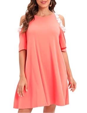 Aofur Summer Cotton Lace Dress Ladies 2023 Cold Sleeve Casual Plus Size S-XXXL Sundress Women Solid Elegant Party Dress Medium Light Red