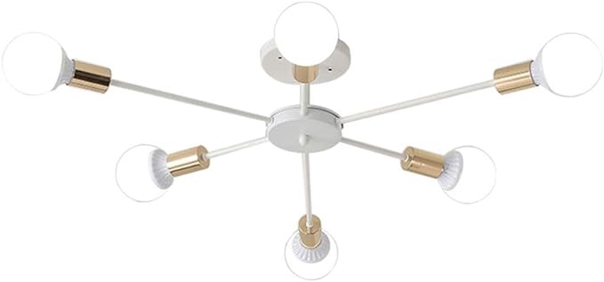 KCO Lighting Mid Century Modern Flush Mount Ceiling Light White Gold Industrial Vintage Semi Flush Mount Close to Ceiling Light Farmhouse 6-Light Sputnik Chandelier Ceiling Lamp Flush Mount 6 lights white